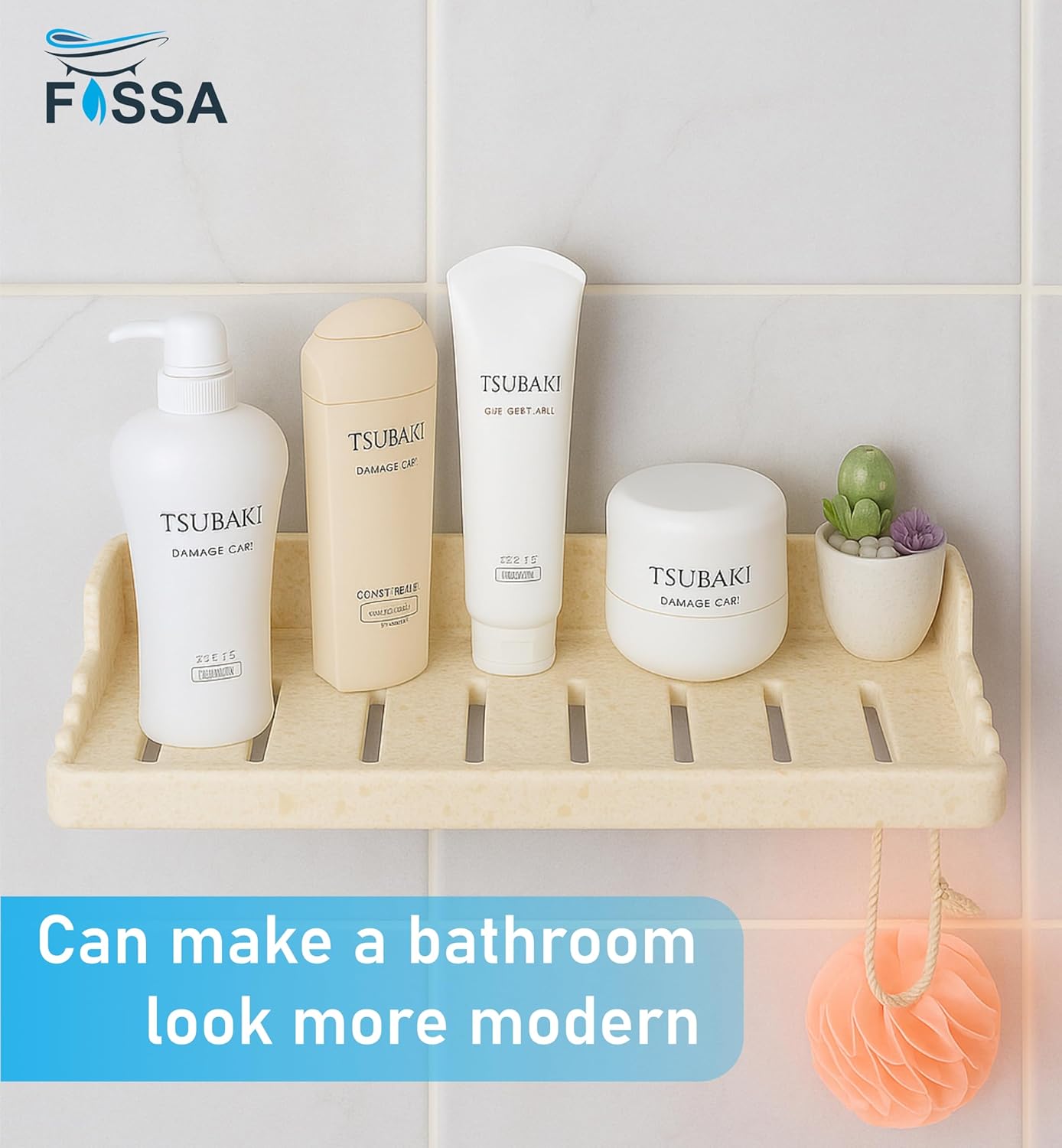 FOSSA Classic Ceramic Wall Mounted Shower Shelf Rack – Anti-Bacterial, Anti-Slip Organizer for Bathroom Storage | Stylish Multi-Soap Shower Holder | Ivory (Glossy Finish) - Fossa Home 