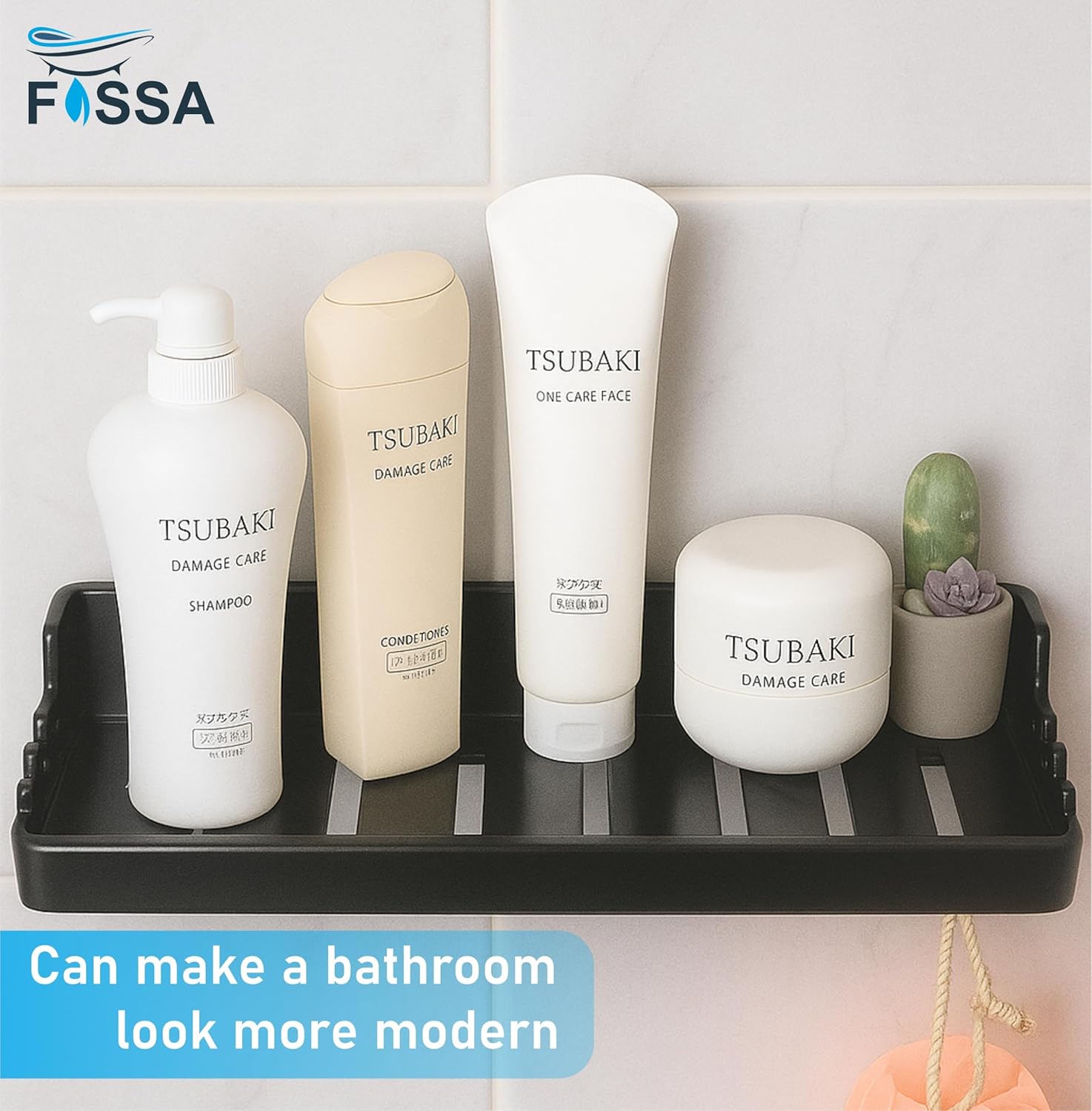 Fossa Classic Ceramic Wall Mounted Shower Shelf Rack – Luxurious Look, Anti-Slip Organizer for Modern Bathroom | Stylish & Functional Shower Caddy | Black (Glossy Finish) - Fossa Home 