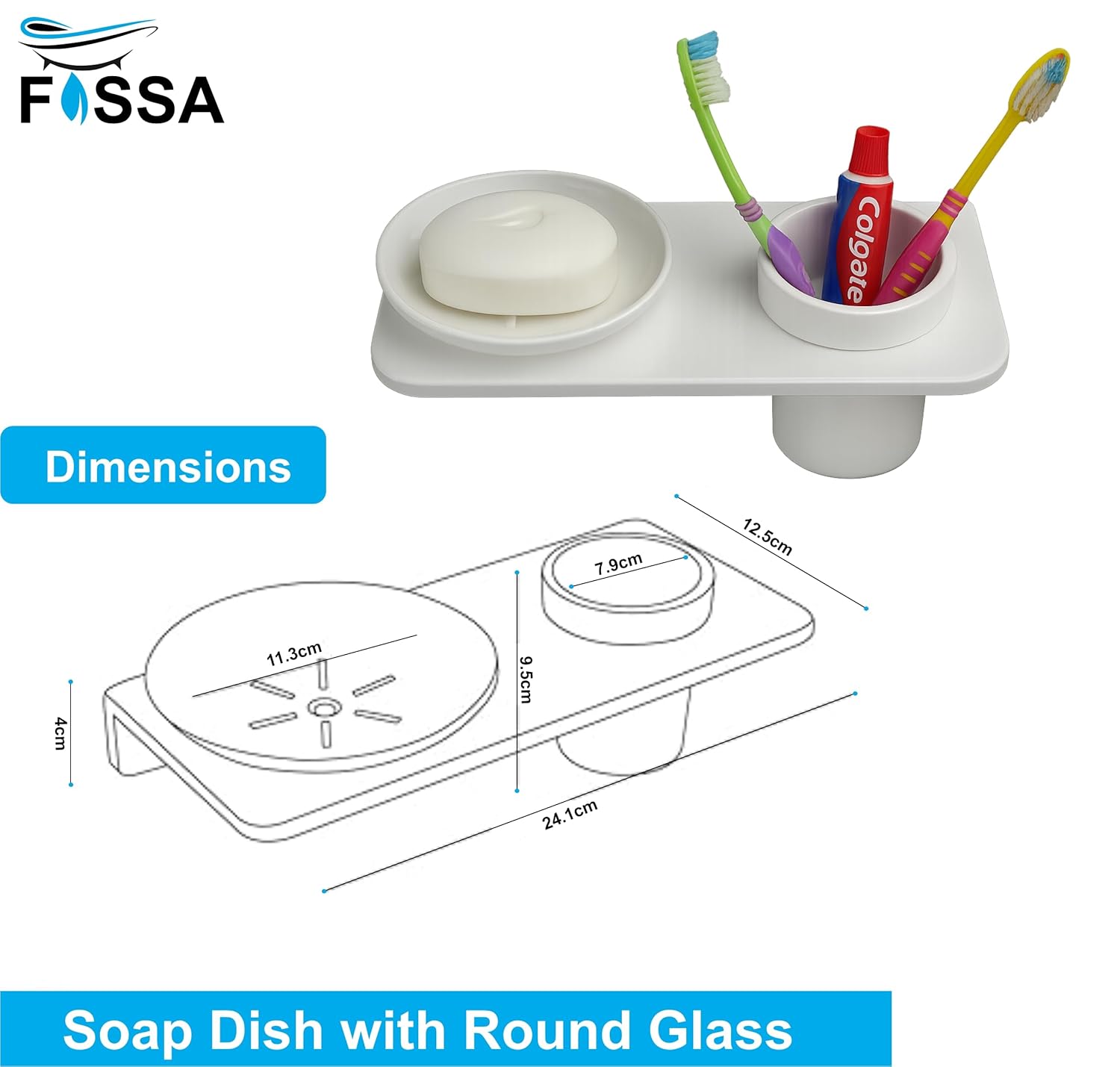 Fossa Classic Ceramic Wall Mounted Soap Dish with Toothbrush Holder – Compact Bathroom, Anti-Bacterial, Rust & Fade Proof | Modern Soap Holder & Accessories for Daily Use | White (Glossy Finish) - Fossa Home 