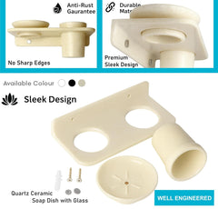 Fossa Classic Ceramic Wall Mounted Soap Dish with Toothbrush Holder – Compact Bathroom, Anti-Bacterial, Rust & Fade Resistant | Modern Soap Holder for Daily Use | Ivory (Glossy Finish) - Fossa Home 