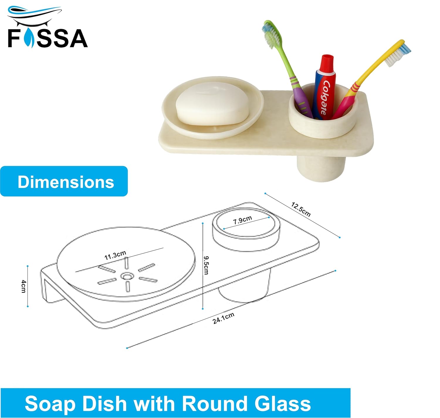 Fossa Classic Ceramic Wall Mounted Soap Dish with Toothbrush Holder – Compact Bathroom, Anti-Bacterial, Rust & Fade Resistant | Modern Soap Holder for Daily Use | Ivory (Glossy Finish) - Fossa Home 