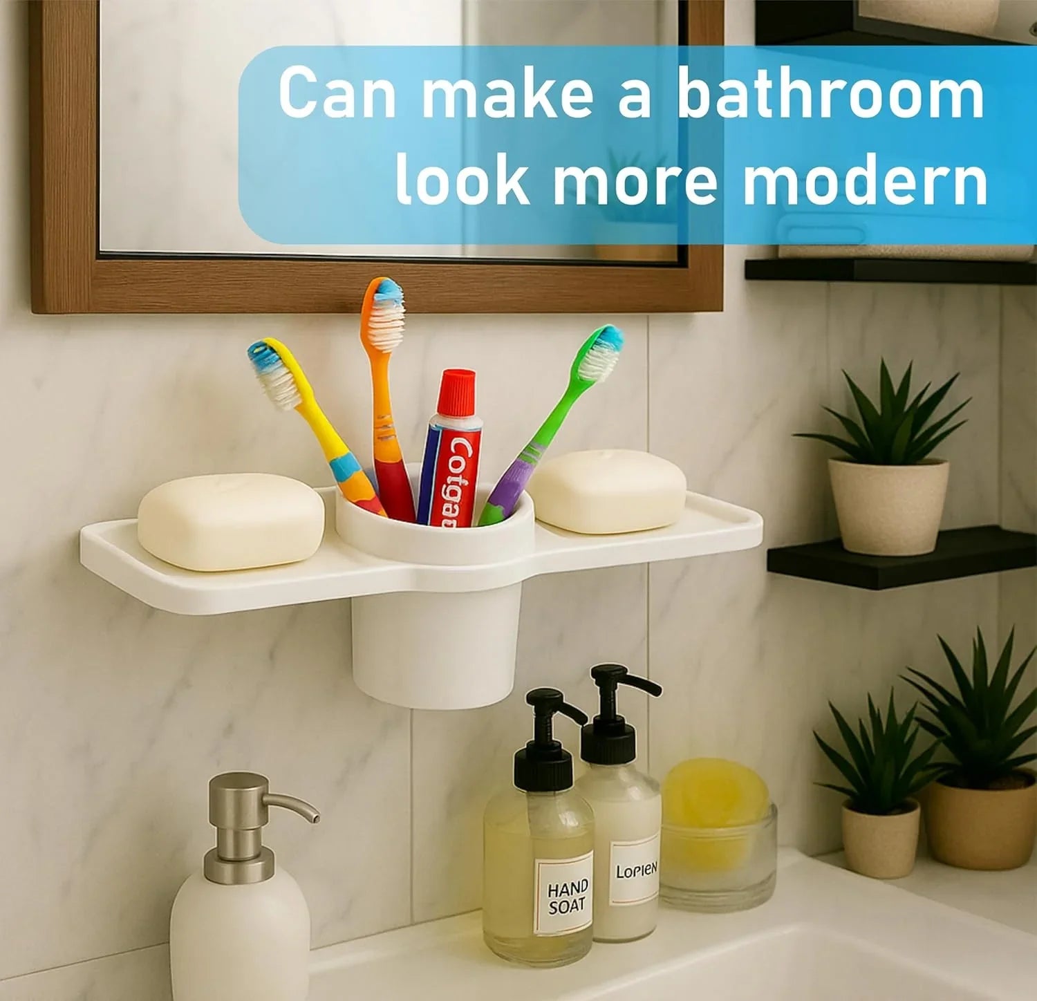 Fossa Classic Double Soap Dish with Glass – Ceramic Body Wall Mounted Soap Holder with Toothbrush Stand | Anti-Rust, No Sharp Edges | Bathroom & Kitchen Organizer White (Glossy Finish) - Fossa Home 