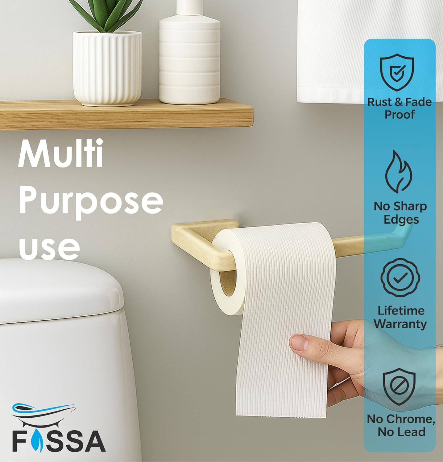 Fossa Classic Unbreakable Wall Mounted Ceramic Napkin Ring & Towel Holder for Bathroom & Kitchen – Space-Saving, Anti-Rust Towel Hanger | Stylish Bathroom Accessory – Ivory (Glossy Finish) - Fossa Home 