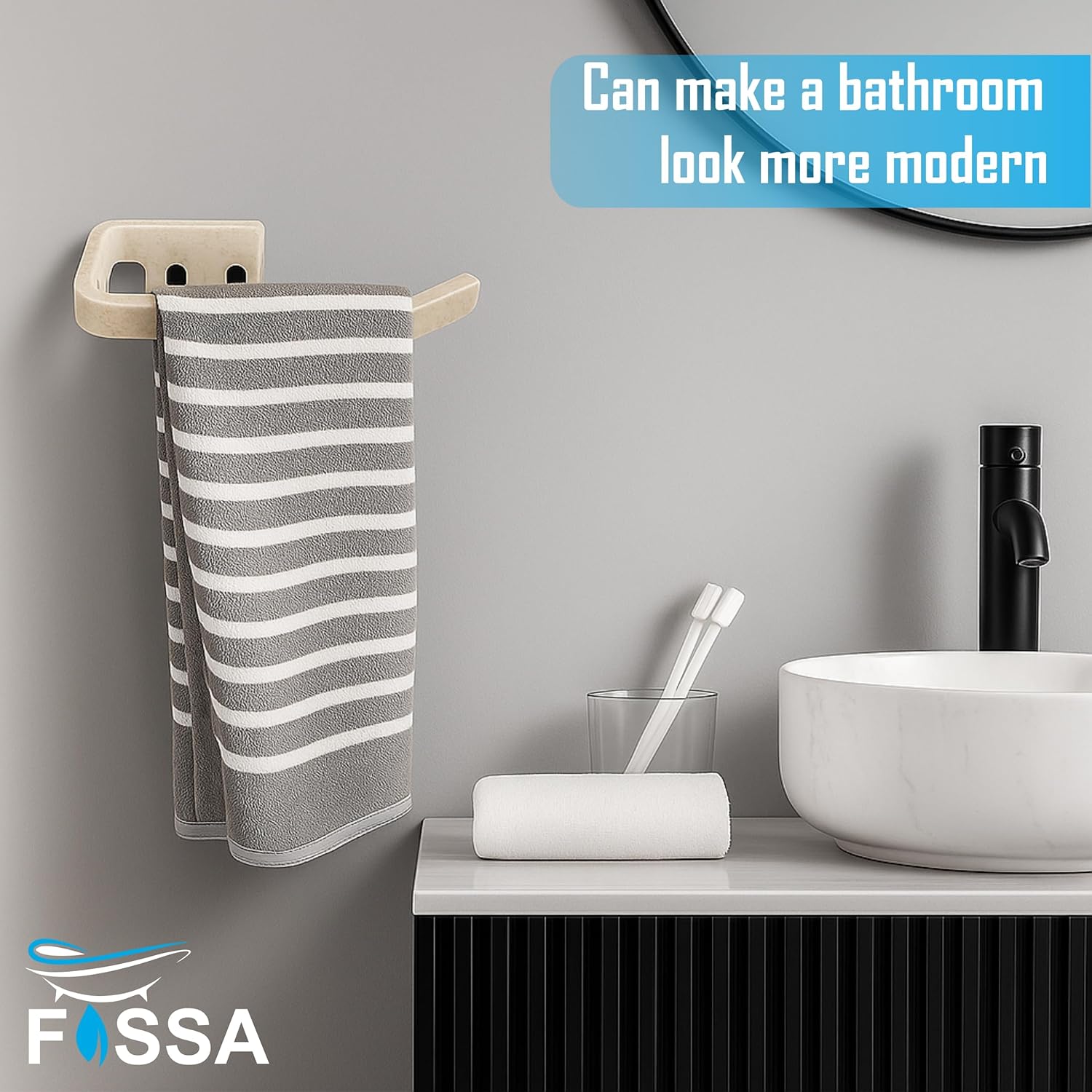 Fossa Classic Unbreakable Wall Mounted Ceramic Napkin Ring & Towel Holder for Bathroom & Kitchen – Space-Saving, Anti-Rust Towel Hanger | Stylish Bathroom Accessory – Ivory (Glossy Finish) - Fossa Home 