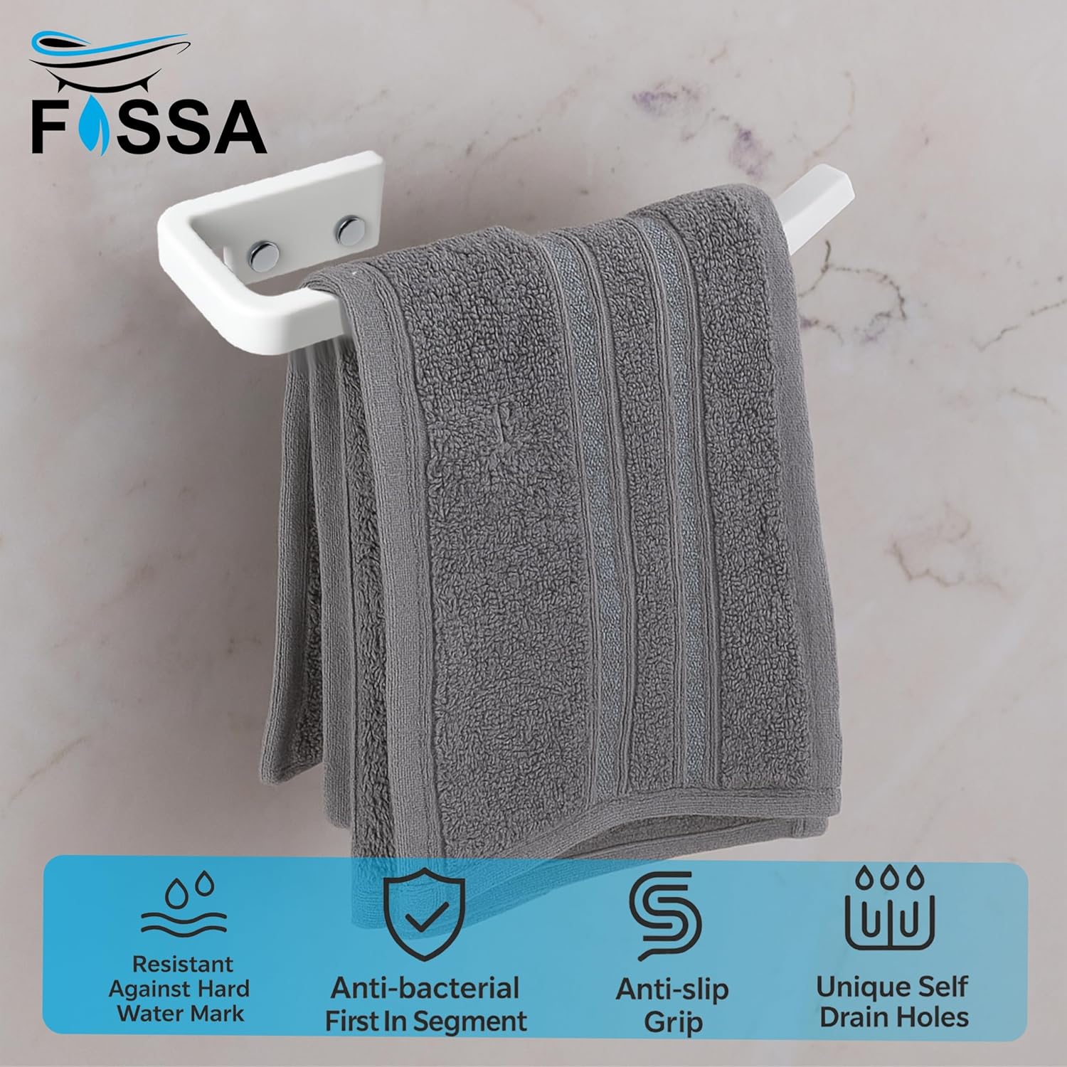 Fossa Classic Unbreakable Wall Mounted Ceramic Napkin Ring & Towel Holder for Bathroom & Kitchen – Space-Saving, Anti-Rust Towel Hanger | Stylish Bathroom Accessory – White (Glossy Finish) - Fossa Home 
