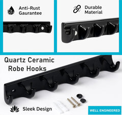 FOSSA Classy Ceramic Cloth Hanger – Stylish Wall Mounted Hook Rack with 6 Curved Hooks for Bathroom & Living Spaces Black (Glossy Finish) - Fossa Home 