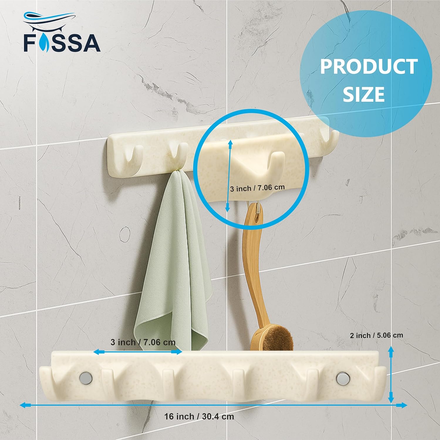 FOSSA Classy Ceramic Cloth Hanger – Stylish Wall Mounted Hook Rack with 6 Curved Hooks for Bathroom & Living Spaces (Cream) - Fossa Home 