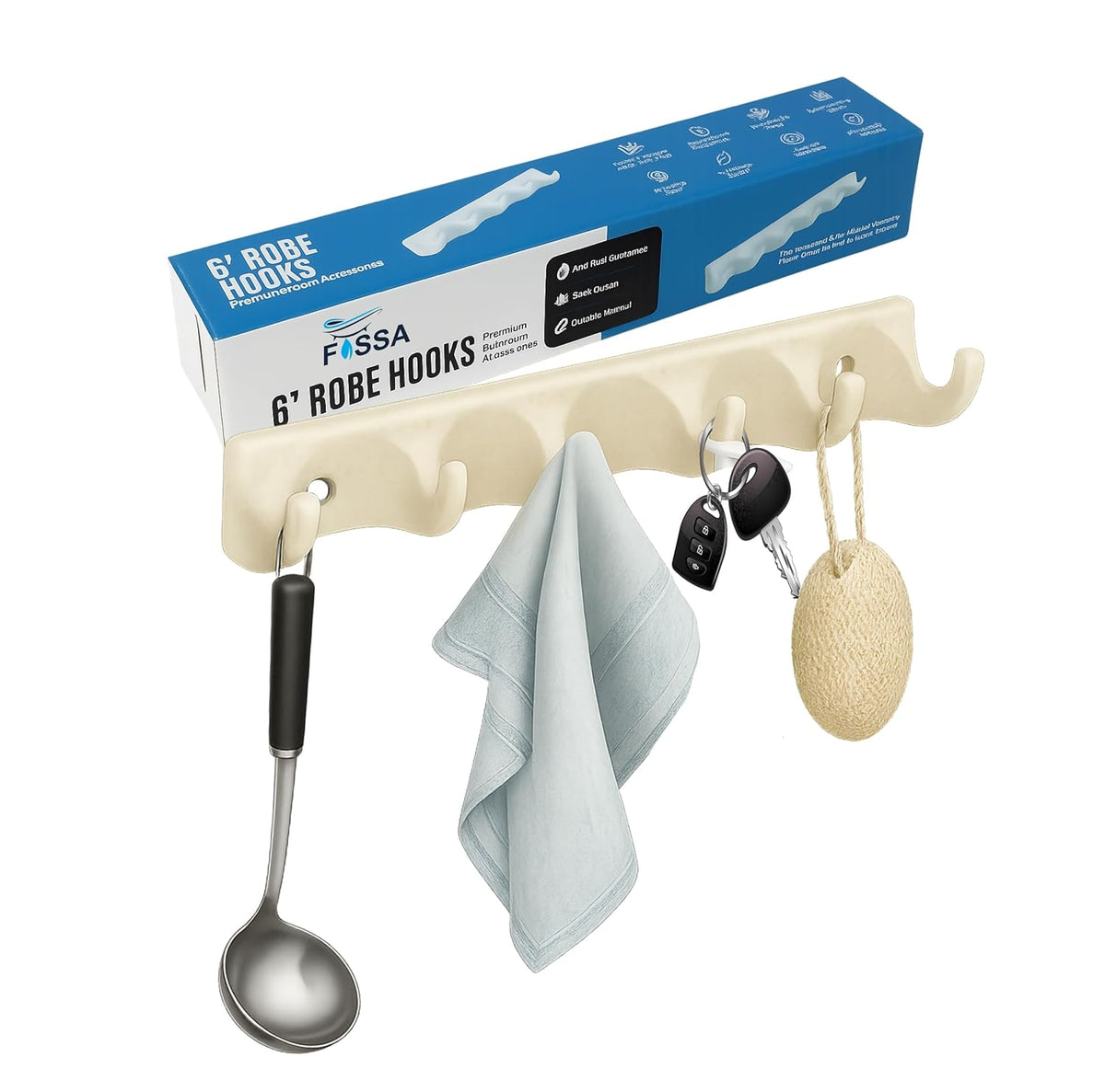 FOSSA Classy Ceramic Cloth Hanger – Stylish Wall Mounted Hook Rack with 6 Curved Hooks for Bathroom & Living Spaces (Cream) - Fossa Home 