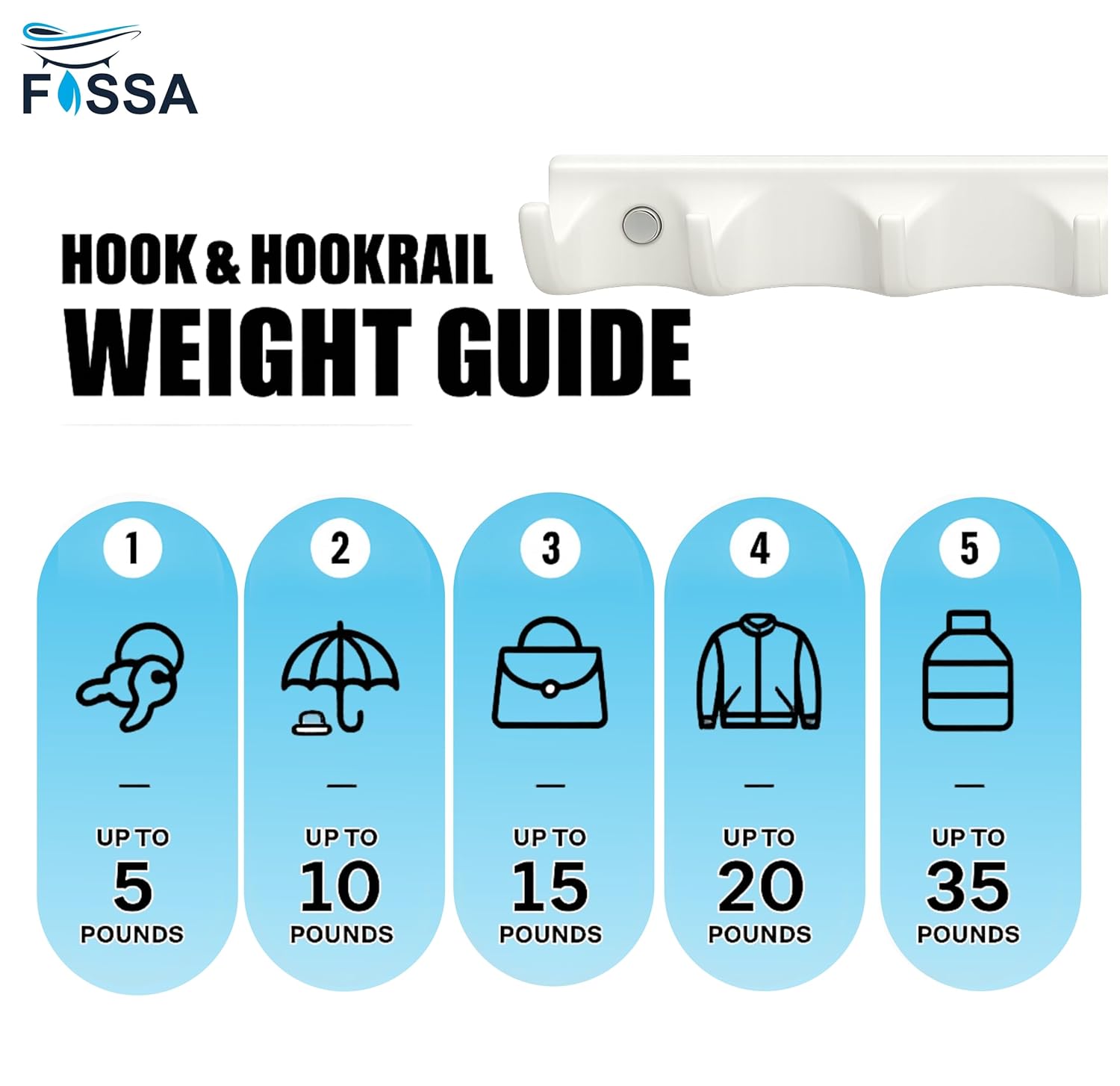 FOSSA Classy Ceramic Cloth Hanger – Stylish Wall Mounted Hook Rack with 6 Curved Hooks for Bathroom & Living Spaces White (Glossy Finish) - Fossa Home 
