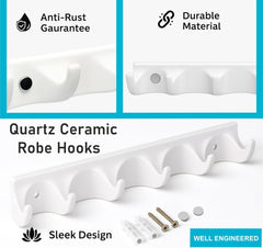 FOSSA Classy Ceramic Cloth Hanger – Stylish Wall Mounted Hook Rack with 6 Curved Hooks for Bathroom & Living Spaces White (Glossy Finish) - Fossa Home 