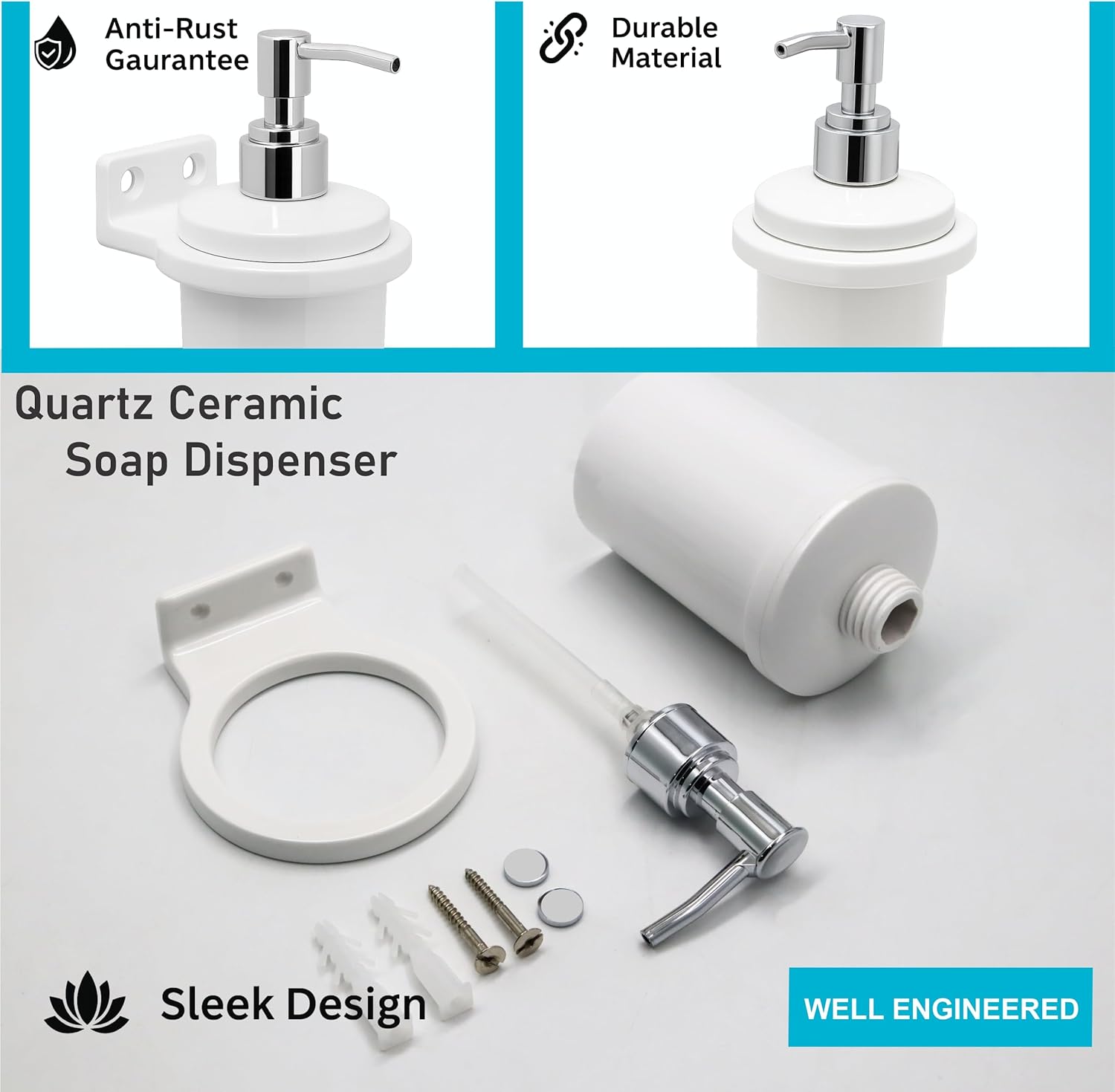 Fossa Classy Soap Dispenser for Bathroom & Kitchen – Wall Mounted Dispenser for Hand Wash & Face Wash | Ceramic Body White (Glossy Finish) - Fossa Home 