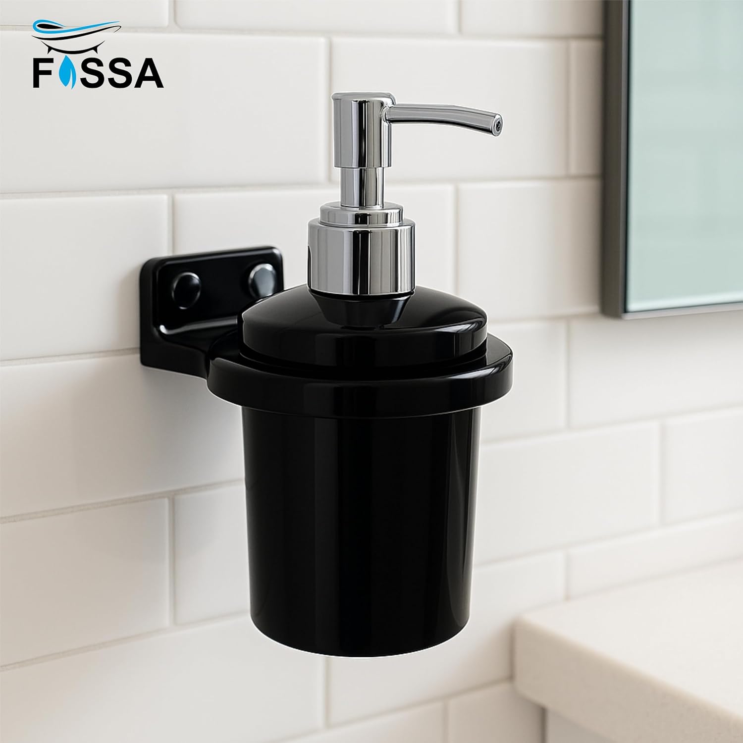 Fossa Classy Wall Mounted Soap Dispenser for Bathroom & Kitchen – Dispenser for Hand Wash, Face Wash, Shampoo & Dish Liquid | Ceramic Body Black (Glossy Finish) - Fossa Home 