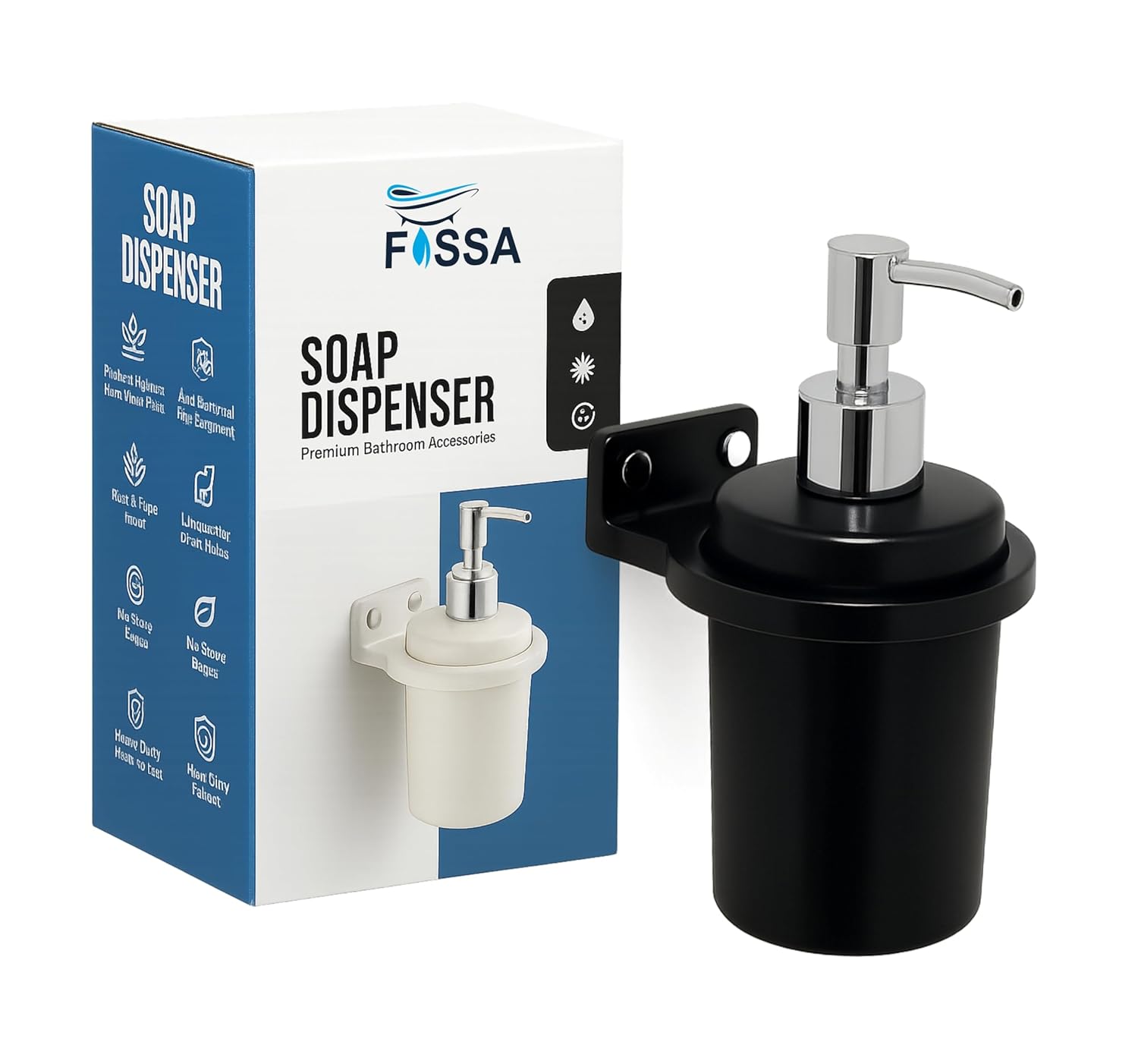 Fossa Classy Wall Mounted Soap Dispenser for Bathroom & Kitchen – Dispenser for Hand Wash, Face Wash, Shampoo & Dish Liquid | Ceramic Body Black (Glossy Finish) - Fossa Home 