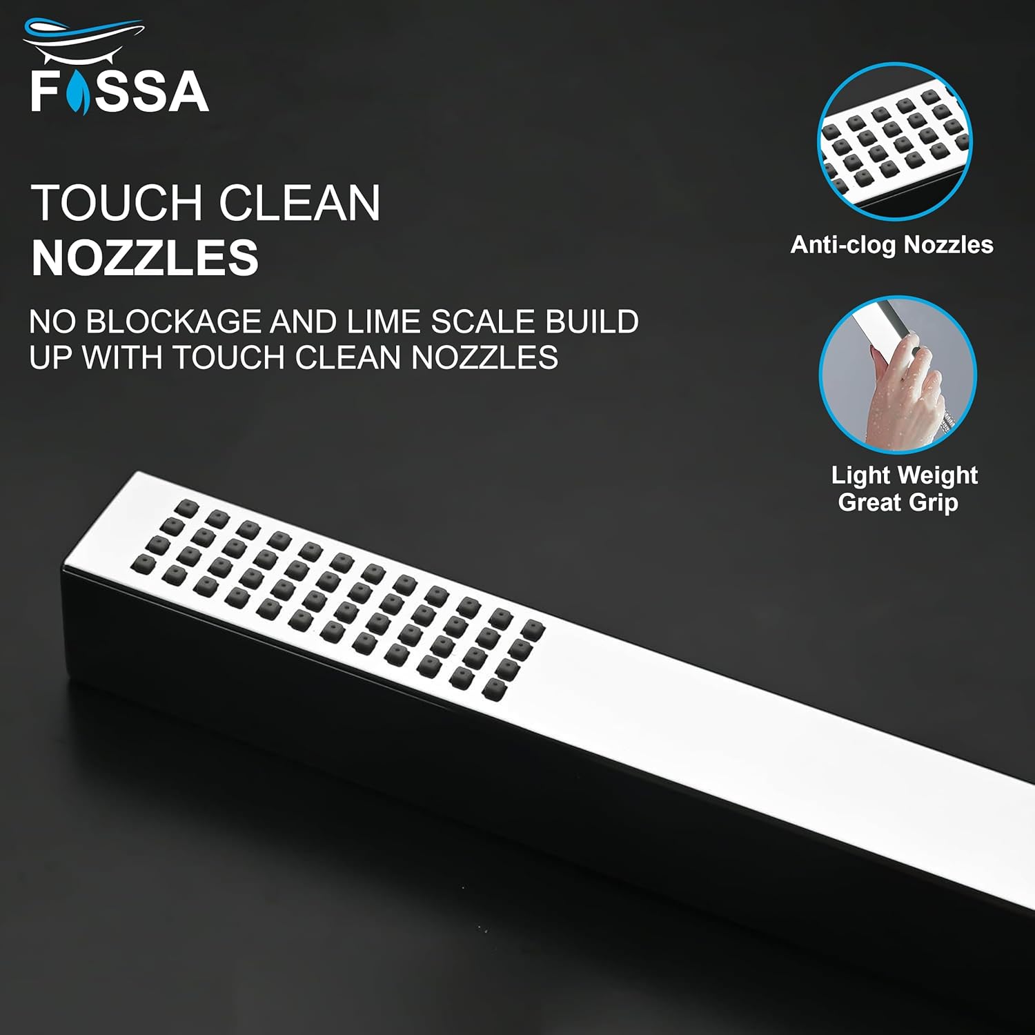Fossa Hexa Square ABS Hand-Held Shower for Bathroom, High Pressure Shower Set Chrome Finish (Only Hand Shower) - Fossa Home 