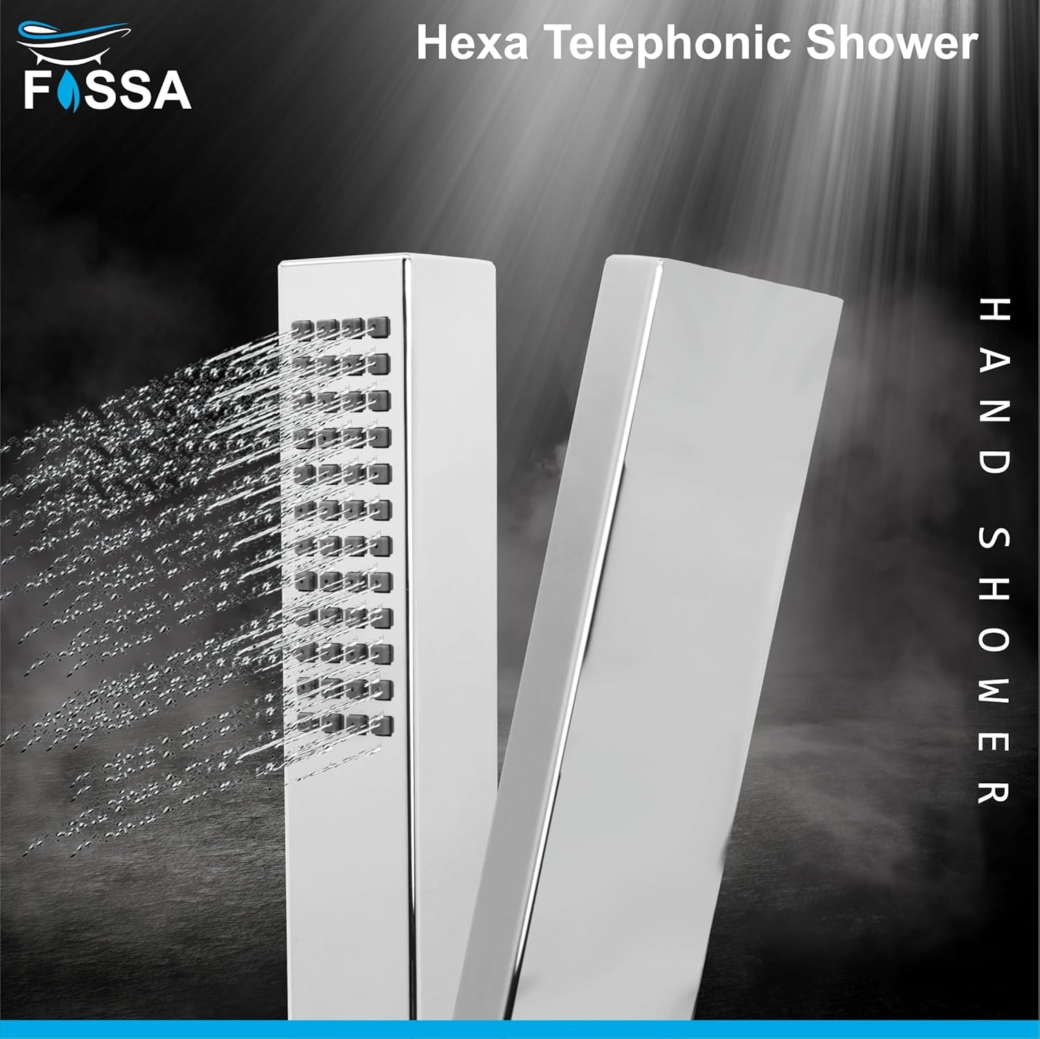 Fossa Hexa Square ABS Hand-Held Shower with 1.5 Mtr Hose Pipe and Wall Hook for Bathroom, High Pressure Shower Set Chrome Finish (Hand Shower Set) - Fossa Home 