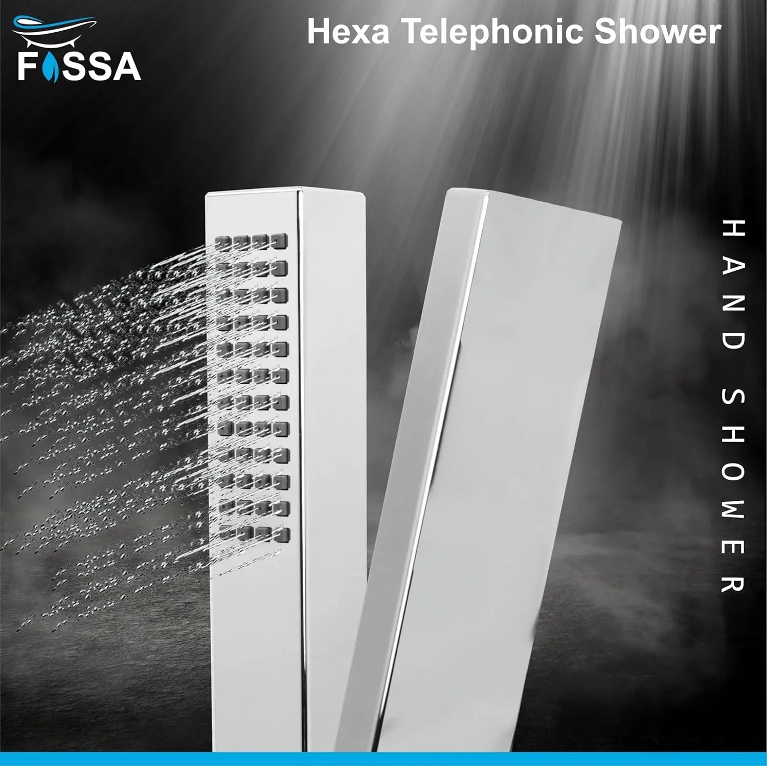Fossa Hexa Square ABS Hand-Held Shower with 1.5 Mtr Hose Pipe and Wall Hook for Bathroom, High Pressure Shower Set Chrome Finish (Hand Shower Set) - Fossa Home 