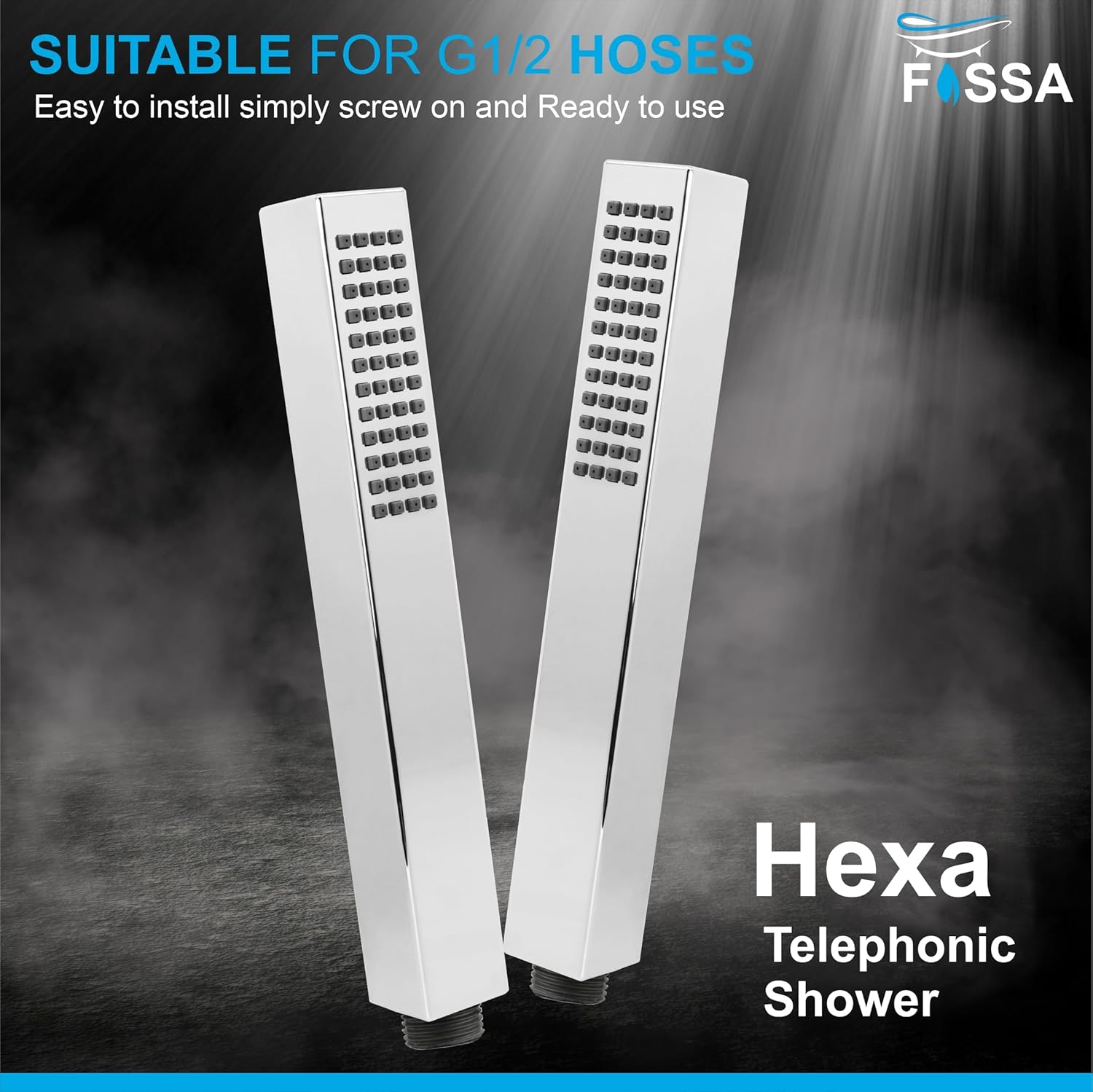 Fossa Hexa Square ABS Hand-Held Shower with 1.5 Mtr Hose Pipe and Wall Hook for Bathroom, High Pressure Shower Set Chrome Finish (Hand Shower Set) - Fossa Home 
