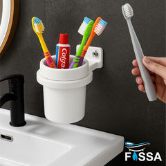Fossa Quartz Ceramic Brush Holder – Wall Mounted Round Brush Stand for Bathroom | Anti-Bacterial, Anti-Slip Grip, Hard Water Stain Resistant | White (Glossy Finish) - Fossa Home 