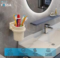 FOSSA Quartz Ceramic Brush Holder – Wall Mounted Round Brush Stand for Bathroom | Anti-Bacterial, Hard Water Stain Resistant, Anti-Slip Grip | Marble Glossy Finish - Fossa Home 