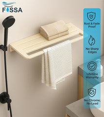 Fossa Space-Saving Wall Mounted Towel Shelf – Foldable Chrome Towel, Durable Bathroom Accessories, Rust Resistant & Stylish Bathroom Fittings | Ivory (Quartz Ceramic) - Fossa Home 