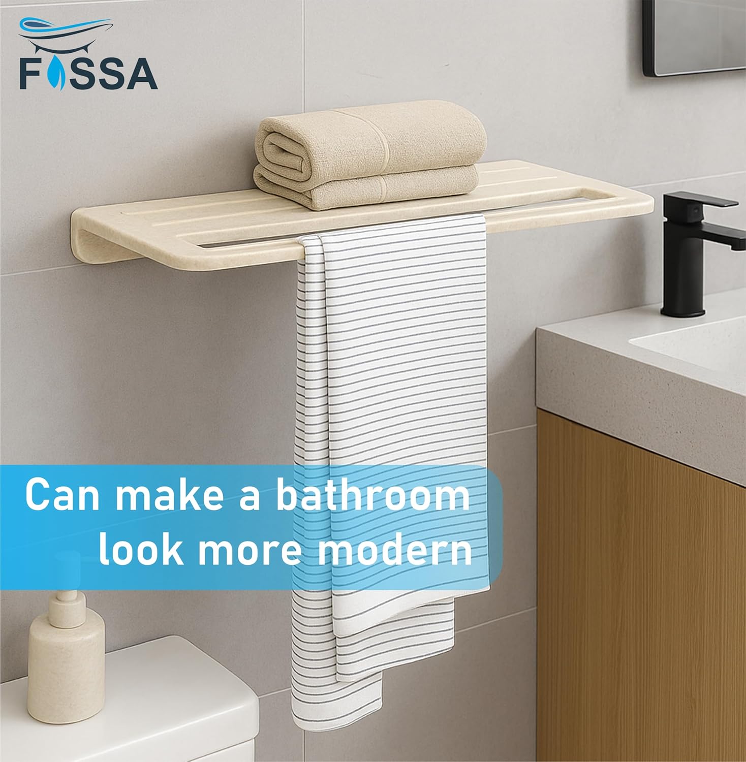 Fossa Space-Saving Wall Mounted Towel Shelf – Foldable Chrome Towel, Durable Bathroom Accessories, Rust Resistant & Stylish Bathroom Fittings | Ivory (Quartz Ceramic) - Fossa Home 