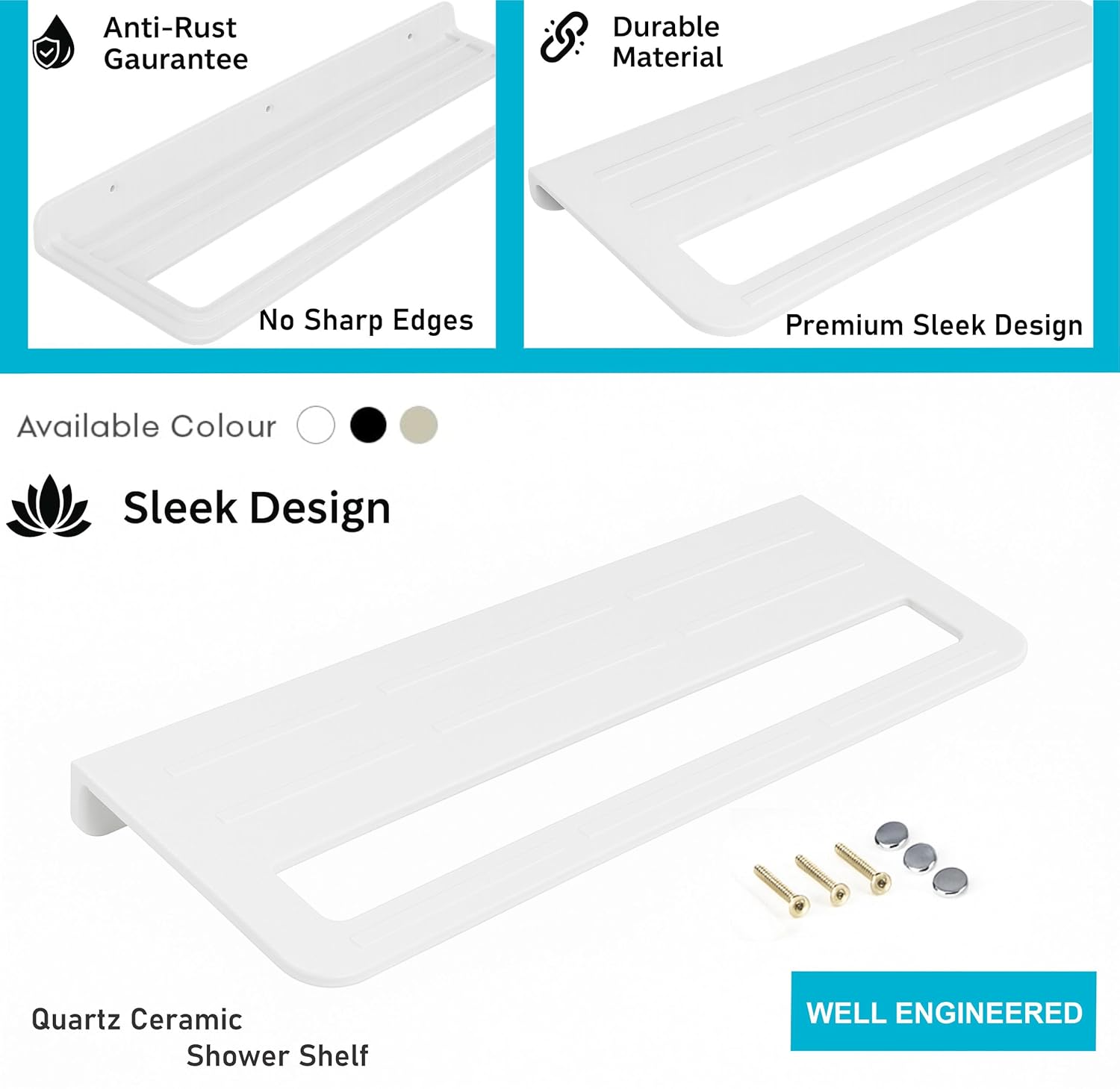 Fossa Space-Saving Wall Mounted Towel Shelf – Foldable Chrome Towel, Durable Bathroom Accessories, Rust Resistant & Stylish Bathroom Fittings | White (Quartz Ceramic) - Fossa Home 