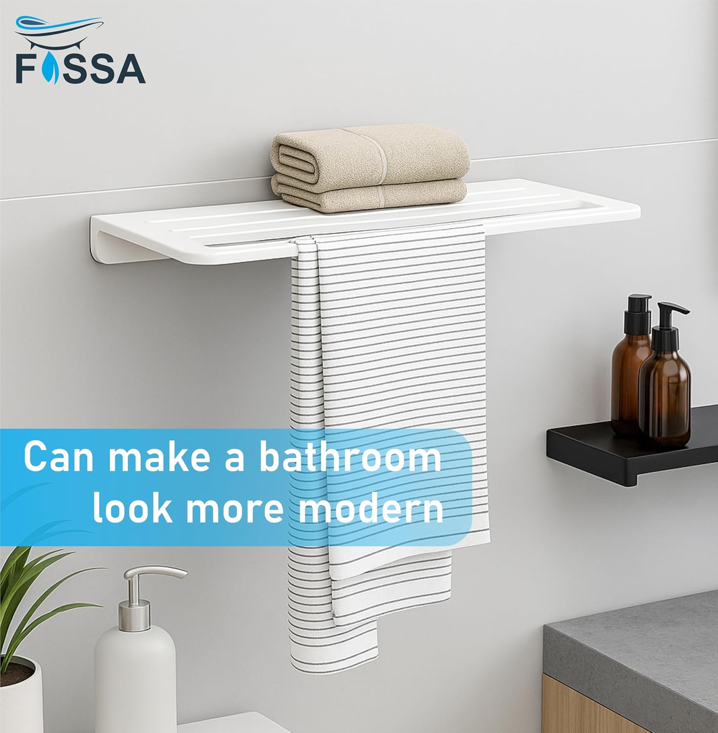 Fossa Space-Saving Wall Mounted Towel Shelf – Foldable Chrome Towel, Durable Bathroom Accessories, Rust Resistant & Stylish Bathroom Fittings | White (Quartz Ceramic) - Fossa Home 