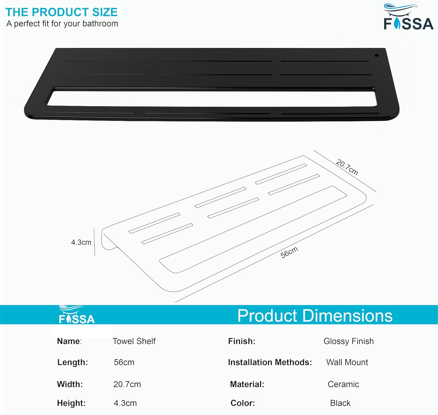 Towel Rack with Towel Holder Towel Hanger for Bathroom Napkin Stand for Bathroom Accessories Wall-Mount Towel Holder Glossy Finish (Black) - Fossa Home 