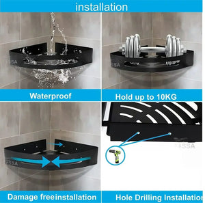 Caddy Stainless Steel Wall Storage Corner Shelf (Black) - Fossa Home 