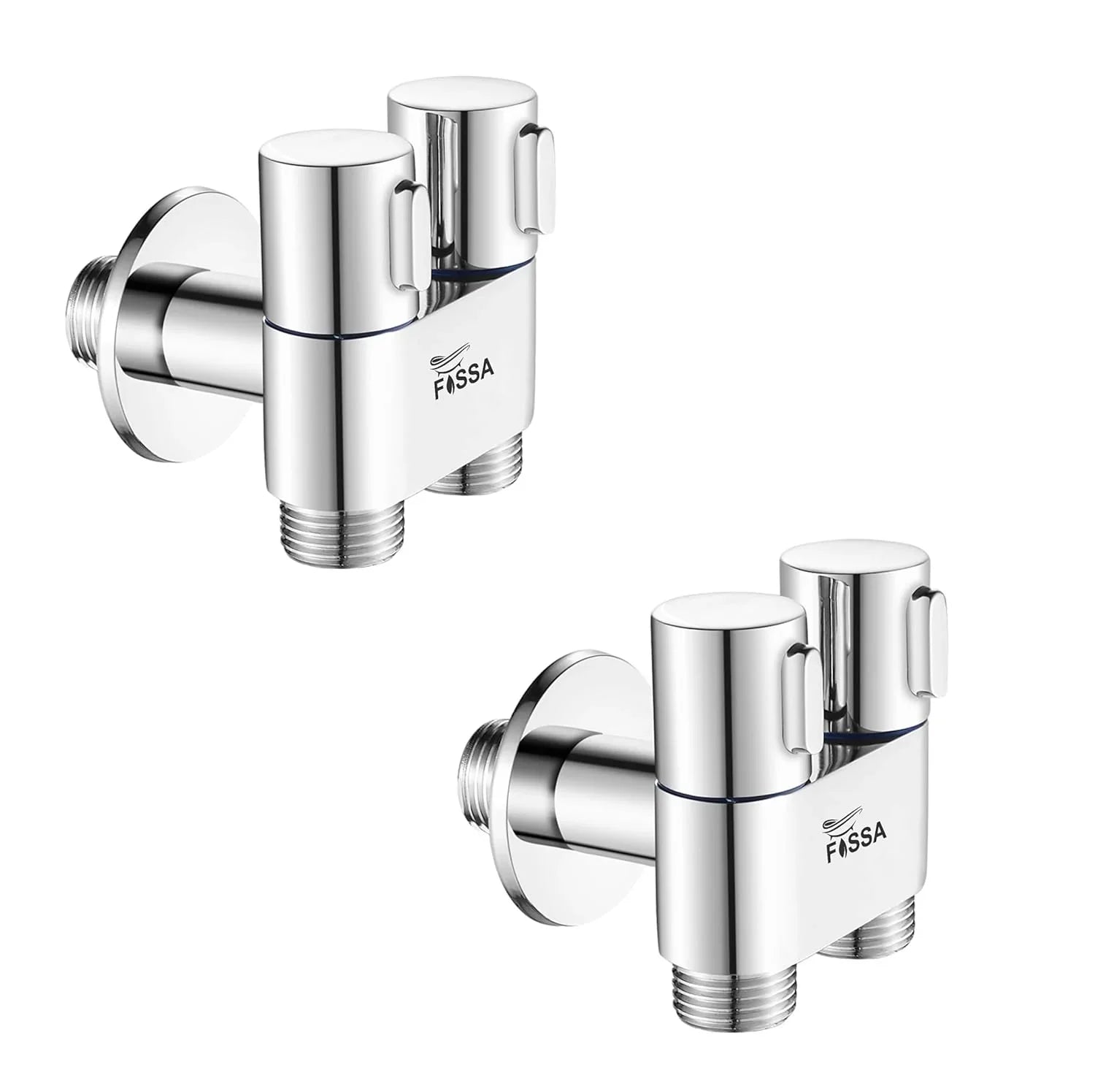 Fossa Brass 2 in 1 Angle Wall Mount Two Out Water Cleaning Sprayer Angle cock with Flange Chrome Finish for Bathroom Wash Basin Toilet (Silver) (Compact | Pack of 2) - Fossa Home 