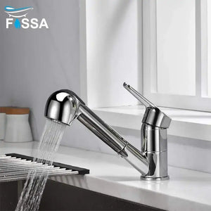 Fossa Extendible Spray Kitchen Tap 360° Swivel Range Sink Mixer Tap Made of Brass Chrome Single Lever Mixer Tap for Kitchen Sink Fossa Home