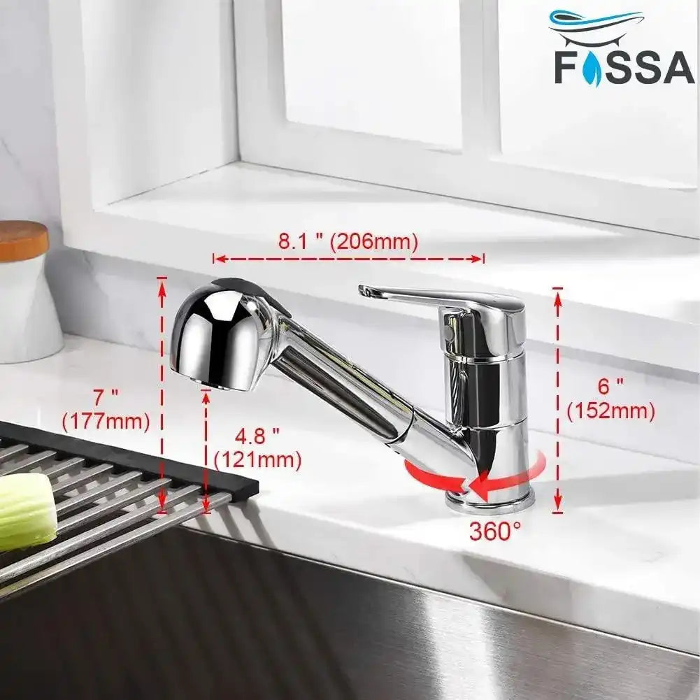 Fossa Extendible Spray Kitchen Tap 360° Swivel Range Sink Mixer Tap Made of Brass Chrome Single Lever Mixer Tap for Kitchen Sink Fossa Home
