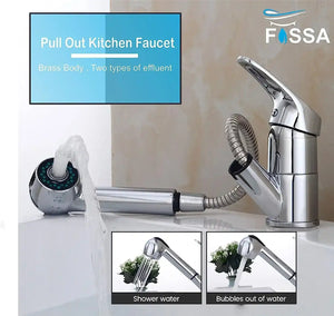 Fossa Extendible Spray Kitchen Tap 360° Swivel Range Sink Mixer Tap Made of Brass Chrome Single Lever Mixer Tap for Kitchen Sink Fossa Home