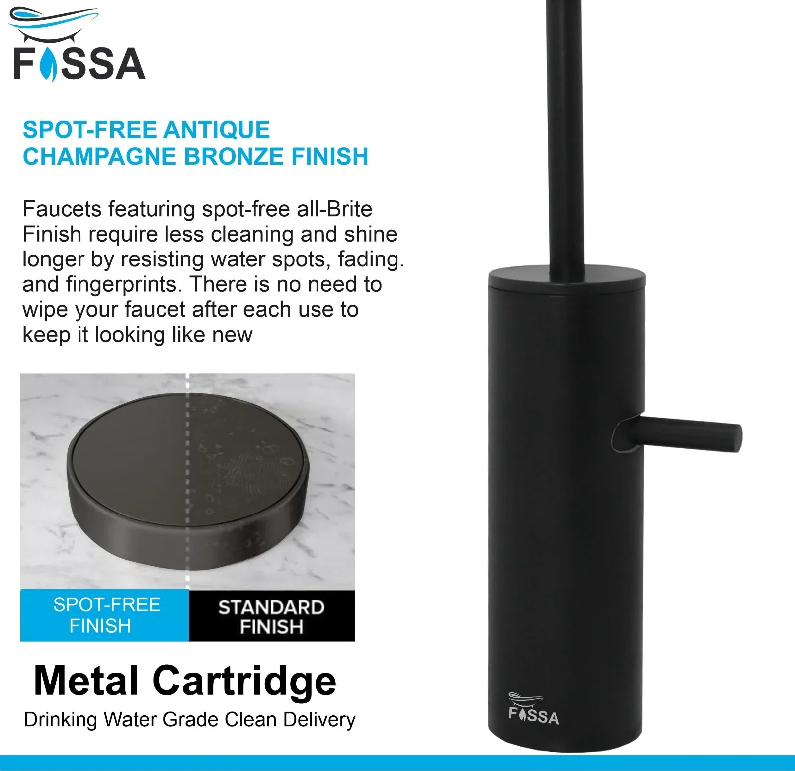 Fossa Opera J Bend RO Tap Kitchen Water Filter Faucet, 100% Lead-Free Drinking Water Faucet Stainless Steel Brushed Nickel Finish (Black) - Fossa Home 