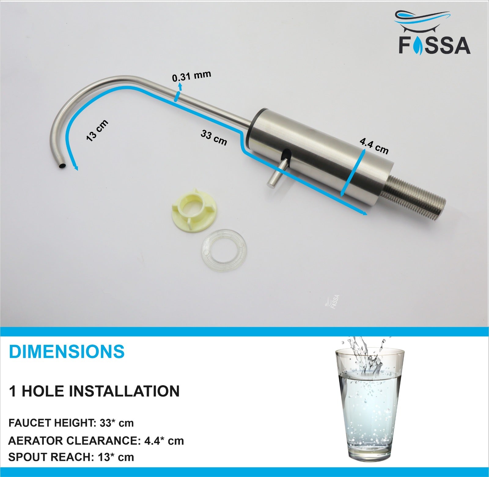 Fossa Opera J Bend RO Tap Kitchen Water Filter Faucet, 100% Lead-Free Drinking Water Faucet Stainless Steel Brushed Nickel Finish (Silver) - Fossa Home 