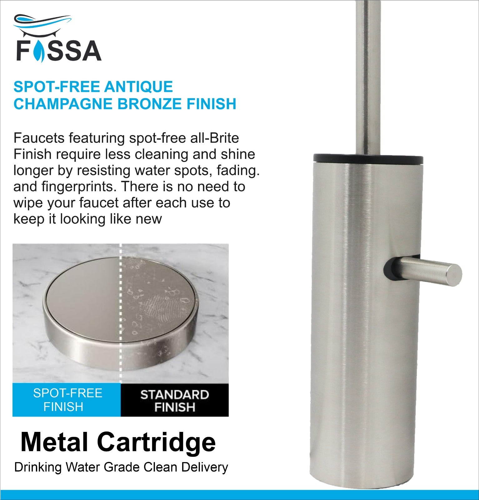 Fossa Opera J Bend RO Tap Kitchen Water Filter Faucet, 100% Lead-Free Drinking Water Faucet Stainless Steel Brushed Nickel Finish (Silver) - Fossa Home 