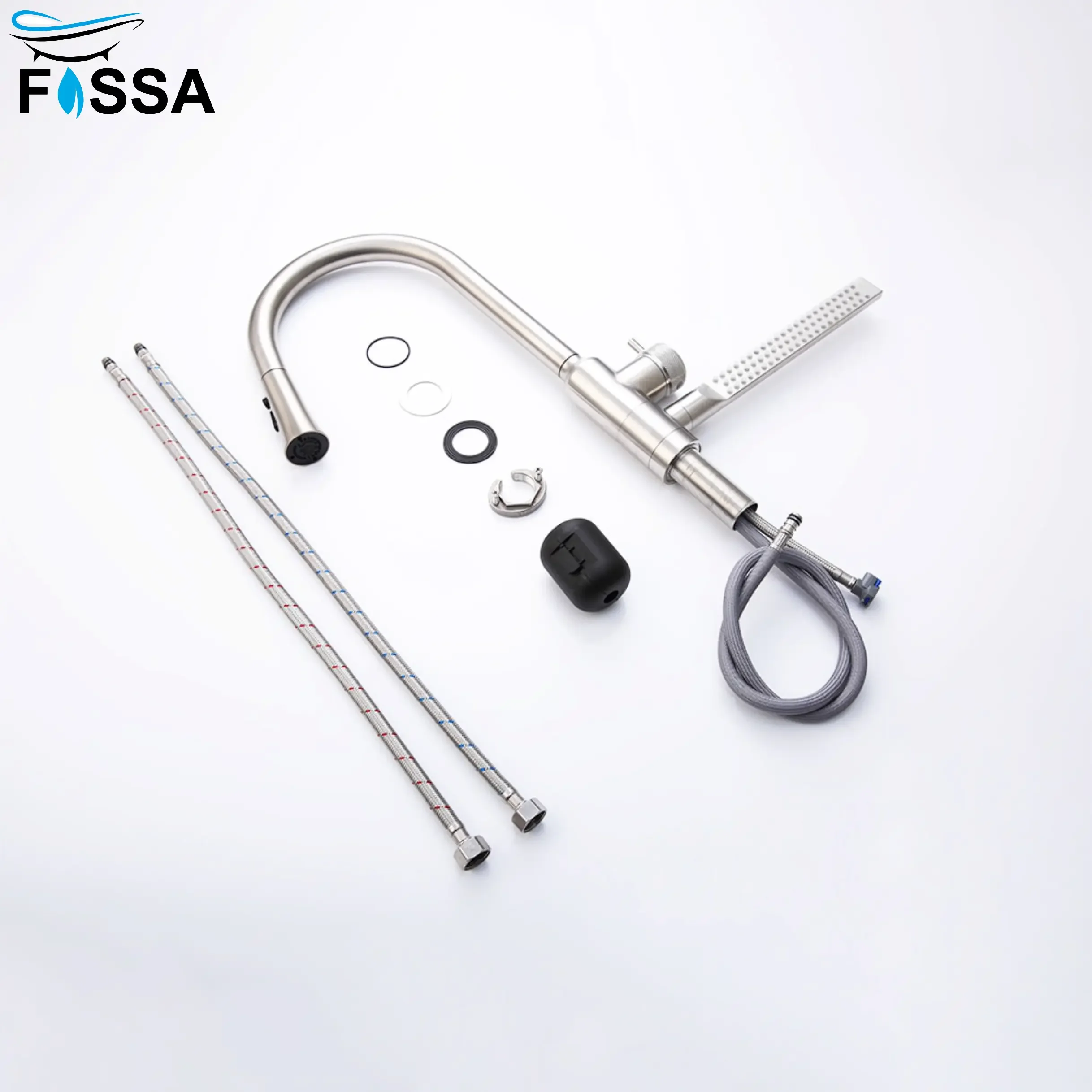 Fossa Integrated Waterfall Faucet Taps in-Built Shower Hot & Cold Water Supply and Pull-Out Faucet Taps 3 Way Multifunction Oprating Silver Fossa Home