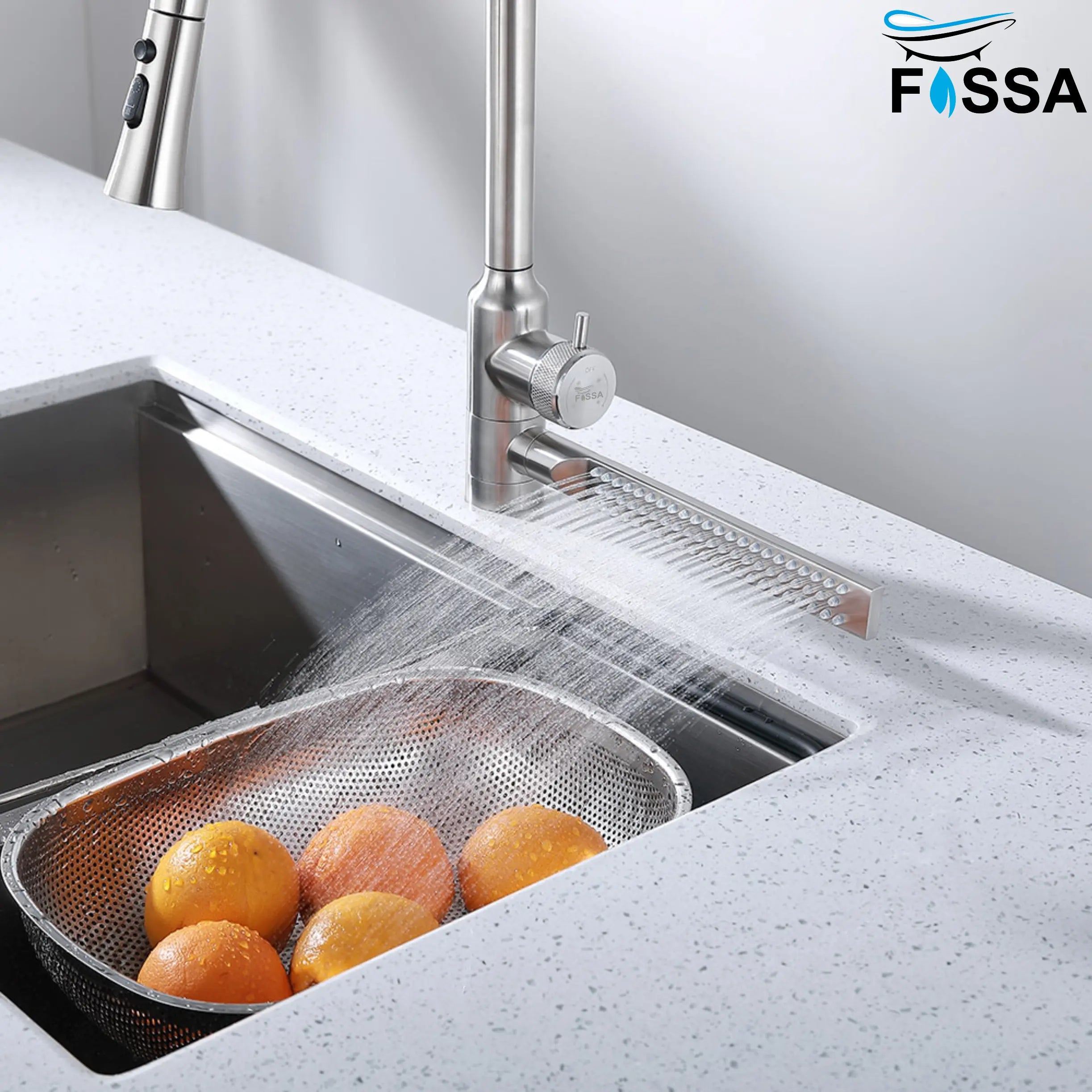 Fossa Integrated Waterfall Faucet Taps in-Built Shower Hot & Cold Water Supply and Pull-Out Faucet Taps 3 Way Multifunction Oprating Silver Fossa Home