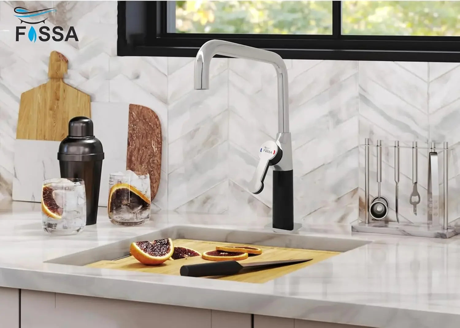 Fossa Italian 15" inch Commercial Single Handle Kitchen Sink Faucet Mixer with Pot Filler in Spot Free Brass/Chrome (Black) Finish, KSM-MB501 Fossa Home