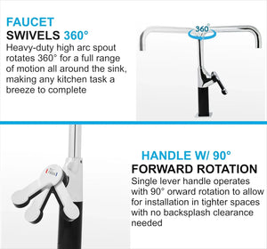 Fossa Italian 15" inch Commercial Single Handle Kitchen Sink Faucet Mixer with Pot Filler in Spot Free Brass/Chrome (Black) Finish, KSM-MB501 Fossa Home