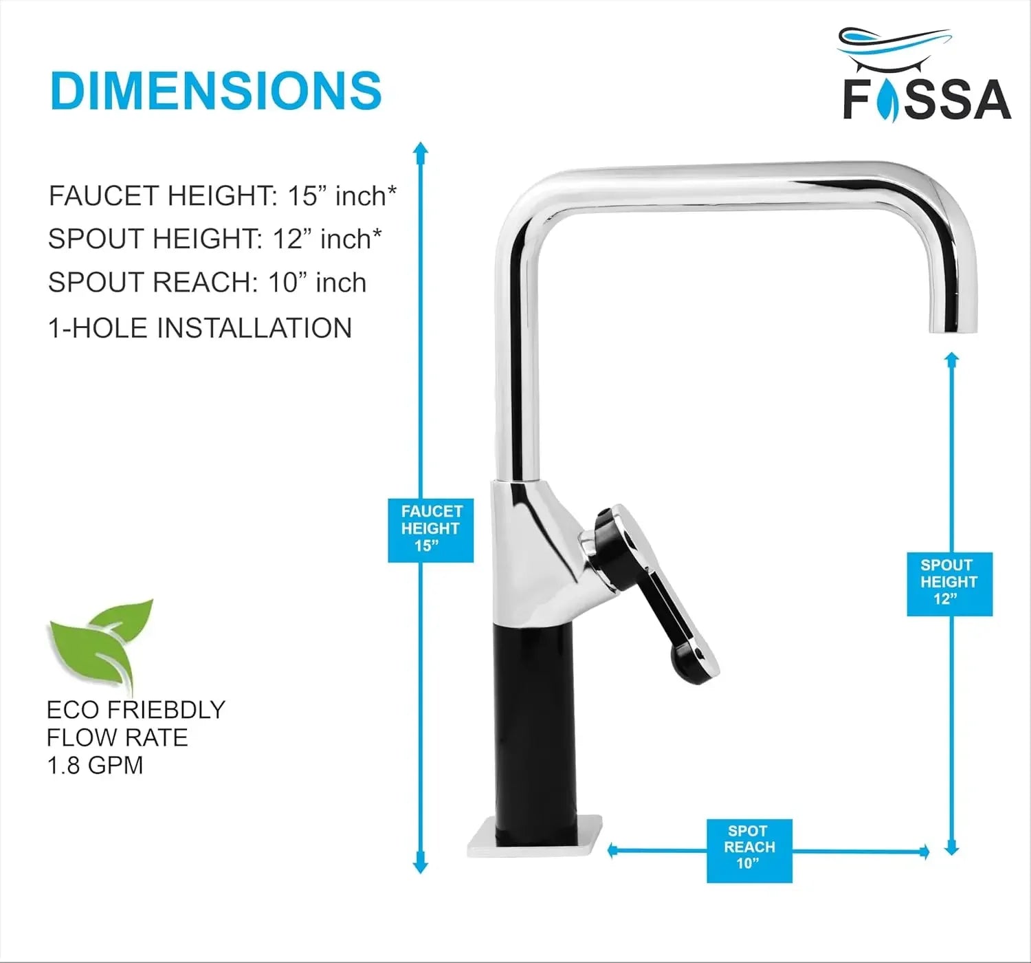 Fossa Italian 15" inch Commercial Single Handle Kitchen Sink Faucet Mixer with Pot Filler in Spot Free Brass/Chrome (Black) Finish, KSM-MB501 Fossa Home