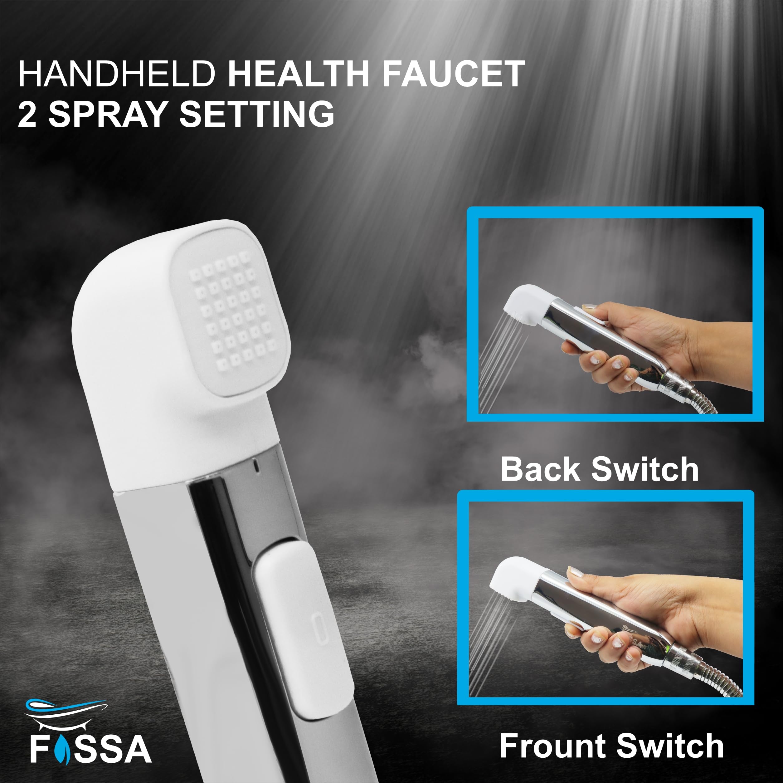 Fossa Krave ABS Dual Function Health Faucet with Stainless Steel 1 Meter Flexible Hose Pipe and Wall Hook, Jet Spray for Toilet Chrome Finish (White) - Fossa Home 