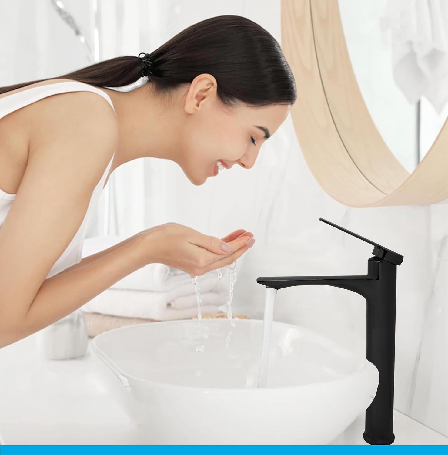 Fossa Olive Extended Body Brass Bathroom Sink Wash Basin Mixer Tap Single Handle Hot & Cold Lavatory Sink Faucet for Living Room & Bathrooms (Black) - Fossa Home 