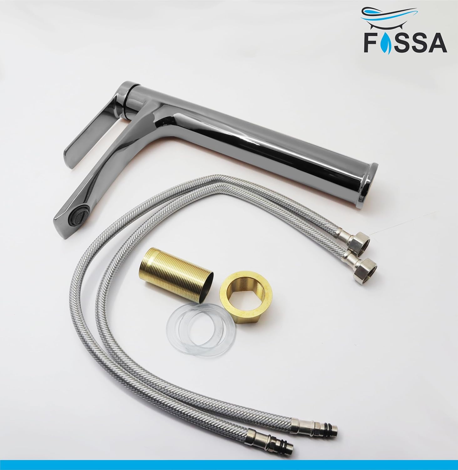 Fossa Olive Extended Body Brass Bathroom Sink Wash Basin Mixer Tap Single Handle Hot & Cold Lavatory Sink Faucet for Living Room & Bathrooms (Chrome) - Fossa Home 