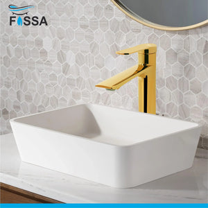 Fossa Olive Extended Body Brass Bathroom Sink Wash Basin Mixer Tap Single Handle Hot & Cold Lavatory Sink Faucet for Living Room & Bathrooms (Gold) - Fossa Home 