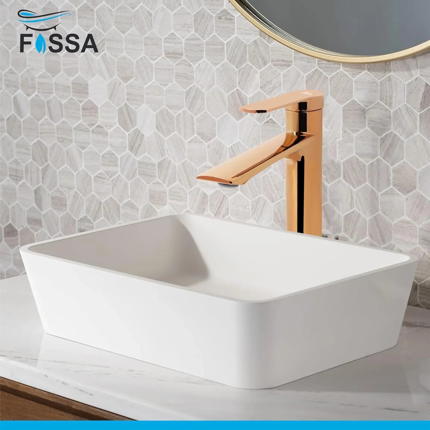 Fossa Olive Extended Body Brass Bathroom Sink Wash Basin Mixer Tap Single Handle Hot & Cold Lavatory Sink Faucet for Living Room & Bathrooms (Rose Gold) - Fossa Home 