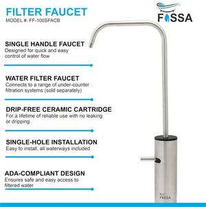 Fossa Opera L Bend RO Tap Kitchen Water Filter Faucet, 100% Lead-Free Drinking Water Faucet Stainless Steel Brushed Nickel Finish (Silver) Fossa Home