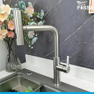 Fossa Pull-Out Kitchen Faucet, Stainless Steel Sink Faucet, Single Lever Rainfall Waterfall Faucet for Sinks, (Silver) Fossa Home