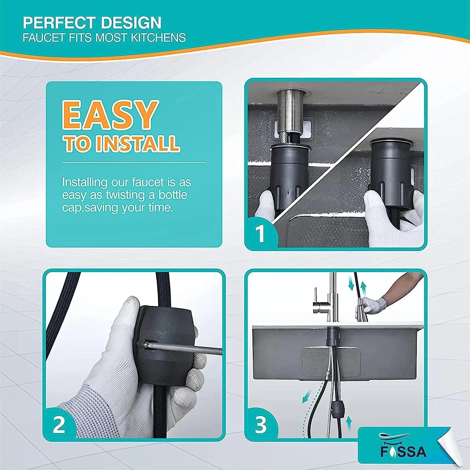 Fossa Pull-Out Kitchen Tap 360° Swivel Range Sink Mixer Tap Single Lever Mixer Tap for Kitchen Sink ( Light Weight) Fossa Home