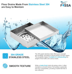 Fossa Marble 6"x6" Inch Square Floor Drain, 304 Grade Stainless Steel, for Bathroom Grating Square Floor Drain Jali, (Matte Finish) - Fossa Home 